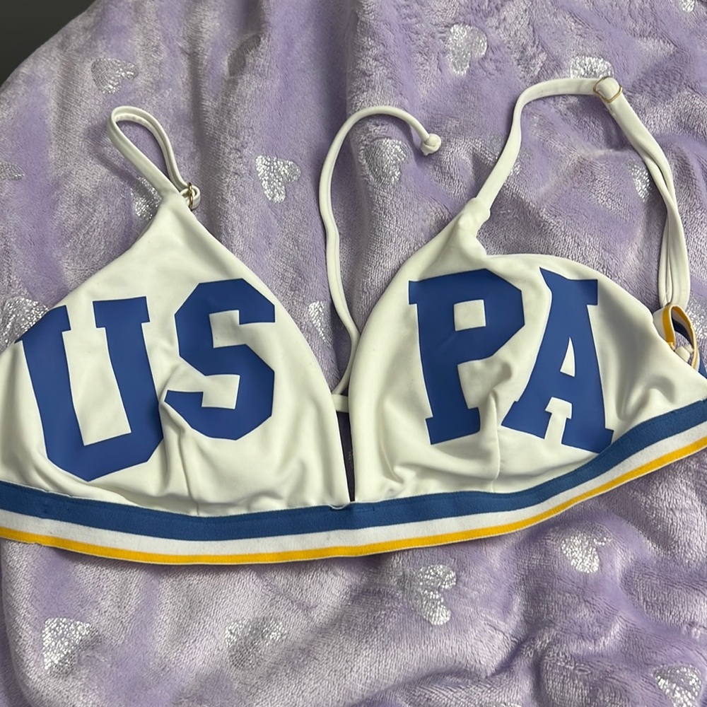 USPA- White Yellow and Blue Bikini top